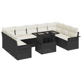 Conjunto de sofá de jardín Manual 10 pcs Negro 100 x 55 x 73 cm