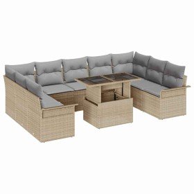 Conjunto de sofá de jardín 10 pcs Beige Rattan de Poliéster en Sofás de exterior | Comprar online en Foro24