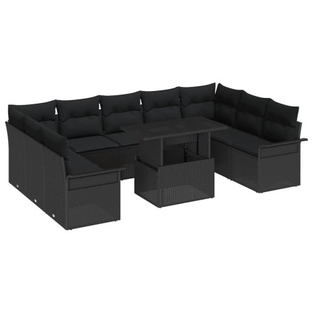 Conjunto de sofá de jardín Manual 10 pcs Negro 100 x 55 x 73 cm