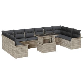 Conjunto de sofá de jardín 11 pcs Gris claro 100 x 55 x 73 cm