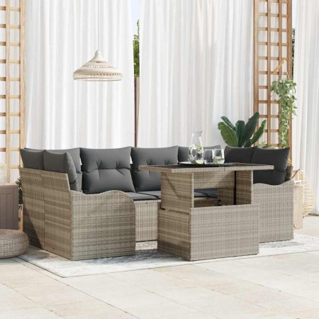 Conjunto de sofá de jardín 7 pcs Gris claro 100 x 55 x 73 cm