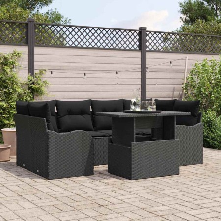 Conjunto de sofá de jardín Manual 7 pcs Negro 100 x 55 x 73 cm