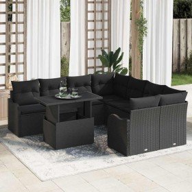 Conjunto de sofá de jardín 9 pcs Negro Rattan de Poliéster en Sofás de exterior | Comprar online en Foro24