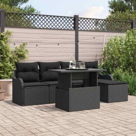 Conjunto de sofá de jardín con cojín 6 pcs Negro Poliratán