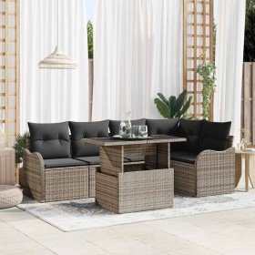 Conjunto de sofá de jardín 6 pcs Gris Rattan de Poliéster en Sofás de exterior | Comprar online en Foro24