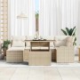 Conjunto de sofá de jardín con cojín 7 pcs Beige Poliratán