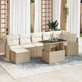 Conjunto de sofá de jardín con cojín 8 pcs Beige Poliratán