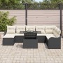 Conjunto de sofá de jardín con cojín 9 pcs Negro Poliratán