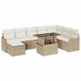 Conjunto de sofá de jardín con cojín 9 pcs Beige Poliratán