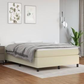 Estructura de cama de cuero sintético color crema 140x190 cm
