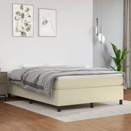 Cream synthetic leather bed frame 140x190 cm by vidaXL, Beds and slatted bases - Ref: Foro24-3121043, Price: 108,34 €, Discou...