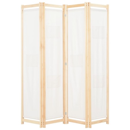 Biombo divisor de 4 paneles de tela color crema 160x170x4 cm