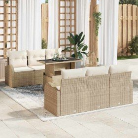 Conjunto de sofá de jardín Manual 7 pcs Beige 100 x 55 x 73 cm
