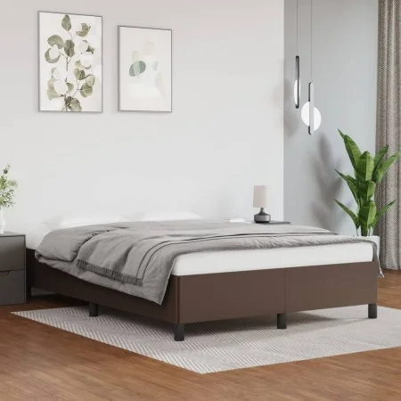 Brown synthetic leather bed frame 140x200 cm by vidaXL, Beds and slatted bases - Ref: Foro24-347254, Price: 119,91 €, Discoun...