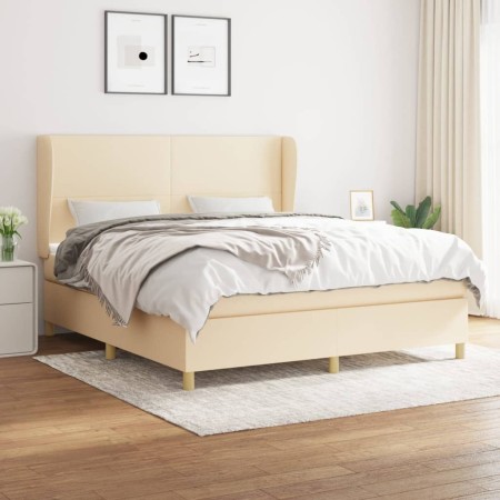Box spring bed with cream fabric mattress 160x200 cm by vidaXL, Beds and slatted bases - Ref: Foro24-3128378, Price: 611,80 €...