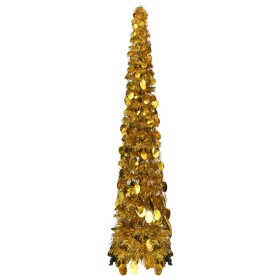 Árbol de Navidad artificial emergente dorado PET 120 cm