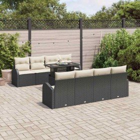 Conjunto de sofá de jardín 9 pcs Negro Rattan de Poliéster en Sofás de exterior | Comprar online en Foro24