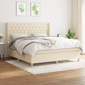 Box spring bed with cream fabric mattress 160x200 cm by vidaXL, Beds and slatted bases - Ref: Foro24-3132246, Price: 634,43 €...