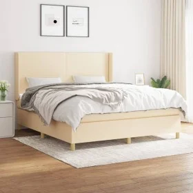 Box spring bed with cream fabric mattress 160x200 cm by vidaXL, Beds and slatted bases - Ref: Foro24-3131846, Price: 600,66 €...