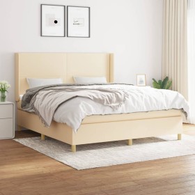 Cama box spring con colchón tela color crema 160x2