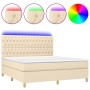 Box spring bed mattress and LED lights cream fabric 160x200 cm by vidaXL, Beds and slatted bases - Ref: Foro24-3135690, Price...
