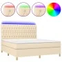 Boxspringbett-Matratze und LED-Leuchten, cremefarbener Stoff, 160 x 200 cm von vidaXL, Betten und Lattenroste - Ref: Foro24-3...