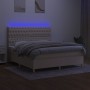 Box spring bed mattress and LED lights cream fabric 160x200 cm by vidaXL, Beds and slatted bases - Ref: Foro24-3135690, Price...