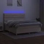 Box spring bed mattress and LED lights cream fabric 160x200 cm by vidaXL, Beds and slatted bases - Ref: Foro24-3135690, Price...