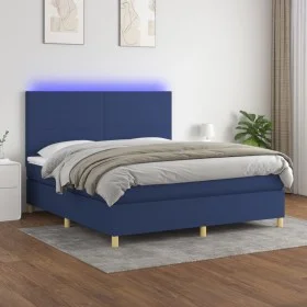 Box spring bed mattress and LED lights blue fabric 160x200 cm by vidaXL, Beds and slatted bases - Ref: Foro24-3135291, Price:...