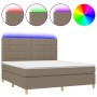 Box spring bed with mattress and LED lights taupe gray fabric 160x200 cm by vidaXL, Beds and slatted bases - Ref: Foro24-3135...