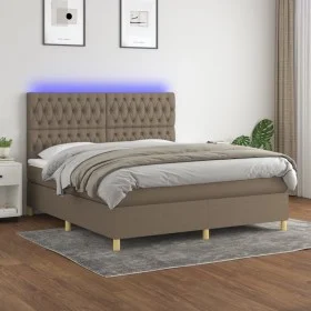 Box spring bed with mattress and LED lights taupe gray fabric 160x200 cm by vidaXL, Beds and slatted bases - Ref: Foro24-3135...