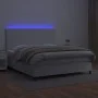 Box spring bed with mattress and LED white synthetic leather 160x200 cm by vidaXL, Beds and slatted bases - Ref: Foro24-31358...