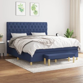 Cama box spring con colchón tela azul 160x200 cm