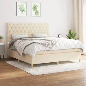 Box spring bed with cream fabric mattress 160x200 cm by vidaXL, Beds and slatted bases - Ref: Foro24-3142590, Price: 615,85 €...