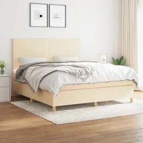 Box spring bed with cream fabric mattress 160x200 cm by vidaXL, Beds and slatted bases - Ref: Foro24-3142190, Price: 607,47 €...