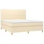 Box spring bed with cream fabric mattress 160x200 cm by vidaXL, Beds and slatted bases - Ref: Foro24-3142190, Price: 607,47 €...