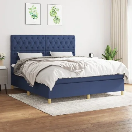 Box spring bed with blue fabric mattress 160x200 cm by vidaXL, Beds and slatted bases - Ref: Foro24-3142591, Price: 558,32 €,...