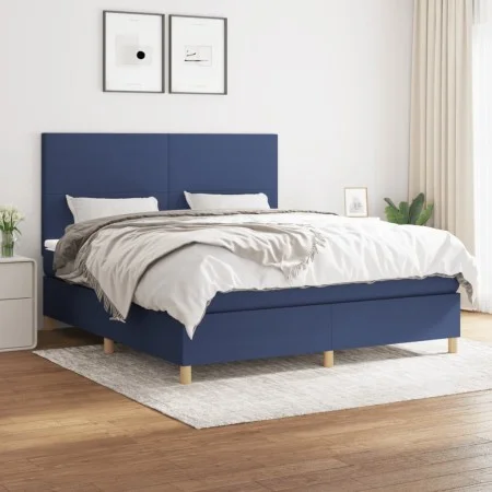Box spring bed with blue fabric mattress 160x200 cm by vidaXL, Beds and slatted bases - Ref: Foro24-3142191, Price: 559,30 €,...