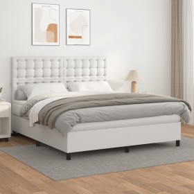 Cama box spring con colchón cuero sintético blanco 160x200 cm