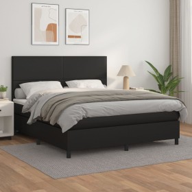 Cama box spring con colchón cuero sintético negro 160x200 cm