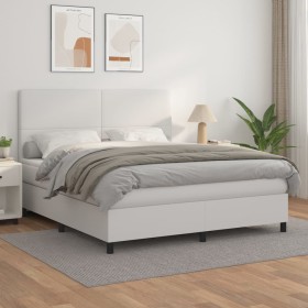 Cama box spring con colchón cuero sintético blanco 160x200 cm