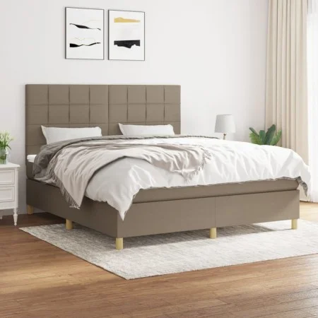 Box spring bed with taupe gray fabric mattress 160x200 cm by vidaXL, Beds and slatted bases - Ref: Foro24-3142349, Price: 586...