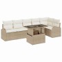 Conjunto de sofá de jardín con cojín 7 pcs Beige Poliratán en Sofás de exterior | Comprar online en Foro24