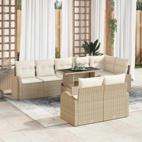 Conjunto de sofá de jardín con cojín 9 pcs Beige Poliratán en Conjuntos de jardín | Comprar online en Foro24