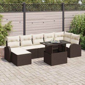 Conjunto de sofá de jardín 8 pcs Marrón Poliratán