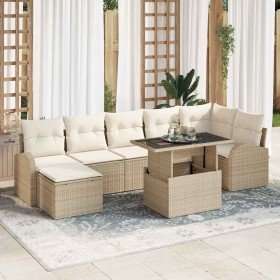 Conjunto de sofá de jardín 8 pcs Beige Poliratán