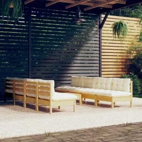 Garden furniture 9 pieces and cushions solid cream pine wood by vidaXL, Garden sets - Ref: Foro24-3096142, Price: 647,54 €, D...