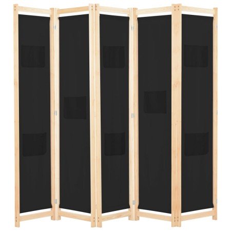 Biombo divisor de 5 paneles de tela negro 200x170x4 cm en Divisores de ambientes | Comprar online en Foro24