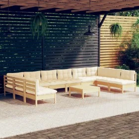 Garden furniture 11 pieces and cushions solid cream pine wood by vidaXL, Garden sets - Ref: Foro24-3097193, Price: 789,23 €, ...
