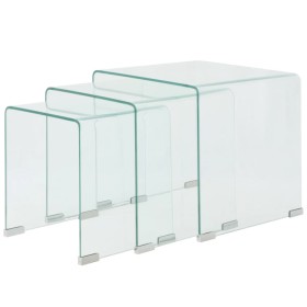 Set de tres mesas de centro apilables vidrio templado claro